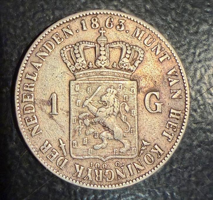 Zilveren 1 Gulden Willem III 1863, Postzegels en Munten, Munten | Nederland, Losse munt, 1 gulden, Koning Willem III, Zilver, Ophalen of Verzenden