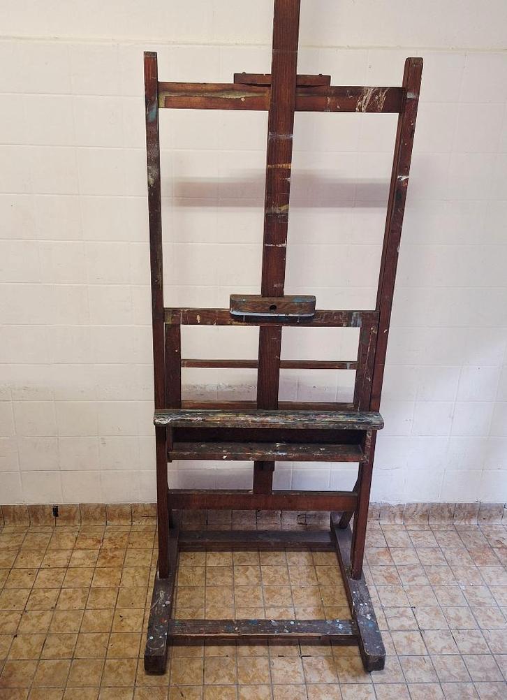 Antieke Schildersezel op Wieltjes, Hobby en Vrije tijd, Schilderen, Gebruikt, Ezel, Ophalen