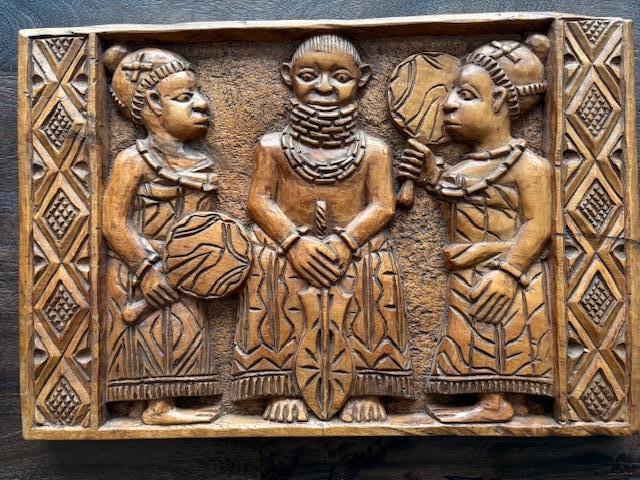 Vintage afrikaans houten paneel houtsnijwerk, Antiek en Kunst, Kunst | Beelden en Houtsnijwerken, Ophalen of Verzenden