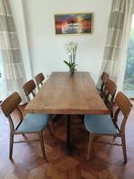 Modern Industrial Dining Table with Solid Wood Top– Goossens, Zo goed als nieuw, Vijf personen of meer, 150 tot 200 cm, Rechthoekig