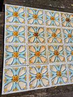 16 art nouveau wandtegels Gilliot Hemiksem turquoise geel, Ophalen