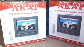 2 x Akai TV - DVD 14 inch combi installatie met afstandsbedi beschikbaar voor biedingen