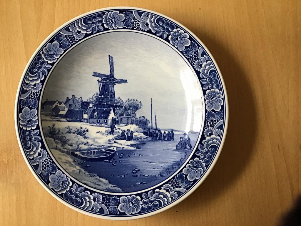 6 sierborden -  “ Het Hollands landschap in Delfts Blauw”, Antiek en Kunst, Ophalen of Verzenden