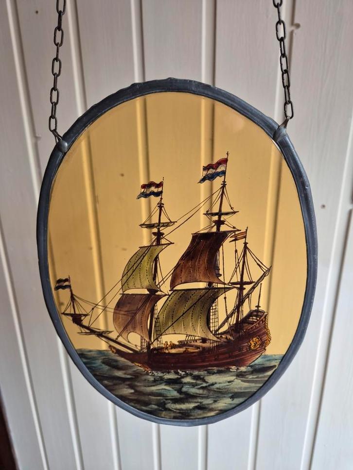 Glas in Lood Schip - Decoratief, Antiek en Kunst, Antiek | Wandborden en Tegels, Ophalen of Verzenden