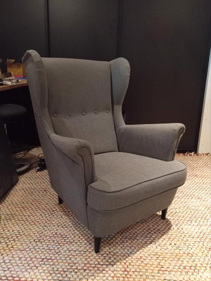 Grijze fauteuil Ikea Strandmon grijs, Huis en Inrichting, Fauteuils, Gebruikt, Stof, 75 tot 100 cm, 75 tot 100 cm, Ophalen