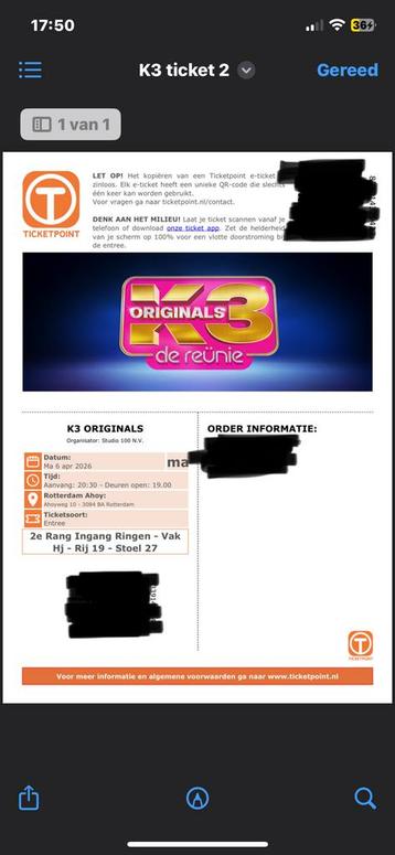 K3 ticket beschikbaar voor biedingen