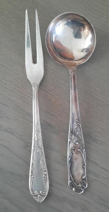 Zwaar verzilverde vork en lepel beschikbaar voor biedingen