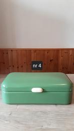 EMAILLE RESEDA GROENE BROODTROMMEL MET BEIGE HANDVAT., Antiek en Kunst, Ophalen of Verzenden