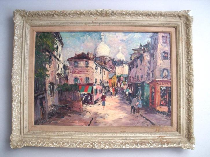 Georges Guerin (1910-1984) Montmarte Rue Norvins - olieverf, Antiek en Kunst, Kunst | Schilderijen | Klassiek, Ophalen
