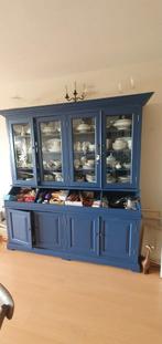 Blauwe buffetkast met glazen deuren, Ophalen, Gebruikt, 150 tot 200 cm, Landelijk