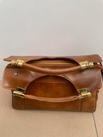 Vintage leren tas met goudkleurige details, Handtas, Gebruikt, Ophalen of Verzenden, Bruin