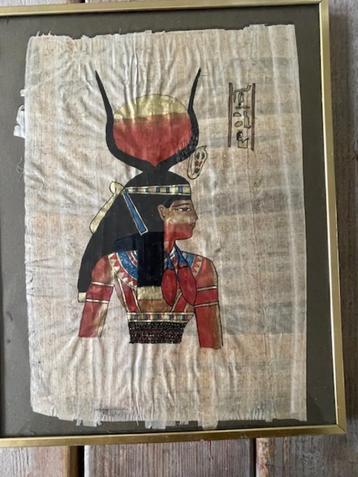 Egyptische afbeelding op papyrus. Koningin Nefertari. Lijst.