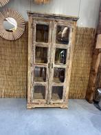 Houten Vitrinekast Ibiza Stijl - Handgemaakt, Huis en Inrichting, Kasten | Dressoirs, Gebruikt, 25 tot 50 cm, Overige houtsoorten