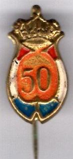 Wilhelmina 50 koper Regeringsjubileum speldje ( K_047 ), Verzamelen, Speldjes, Pins en Buttons, Verzenden, Zo goed als nieuw, Stad of Land