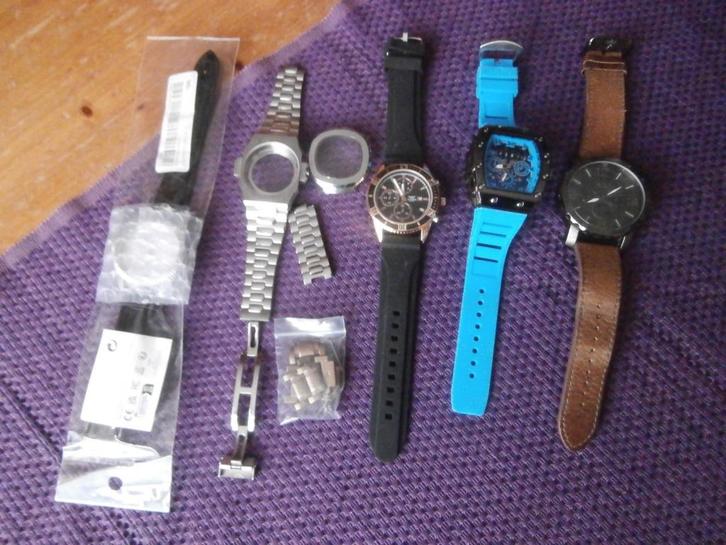 horloge heren herenhorloge nieuw blauw zwart bruin metaal, Sieraden, Tassen en Uiterlijk, Armbanden, Zo goed als nieuw, Staal