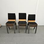 PARTIJ VAN 17 HOUTEN STERKE STAPELSTOELEN MET STOFFERING, Huis en Inrichting, Stoelen, Ophalen, Gebruikt, Bruin, Vijf, Zes of meer stoelen