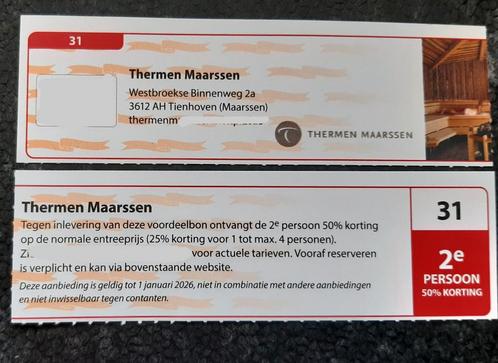 Sauna Thermen Maarssen 2e persoon 50% korting., Tickets en Kaartjes, Kortingen en Cadeaubonnen
