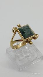 Goud Vergulde Zilveren Ring met Groene Steen - 925, Sieraden, Tassen en Uiterlijk, Ringen, 18 tot 19, Ophalen of Verzenden, Zo goed als nieuw