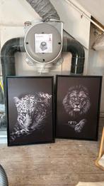 Schilderijen panter leeuw, Huis en Inrichting, Woonaccessoires | Schilderijen, Tekeningen en Foto's, Ophalen of Verzenden, Zo goed als nieuw