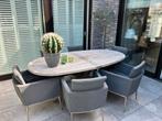 Teakhouten tuintafel met 6 chique fauteuils., Ophalen, Gebruikt, Ovaal