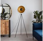 **Industriële Driepoot Vloerlamp - Goud/Zwart Filmmaker Desi, Ophalen of Verzenden, Nieuw, Metaal