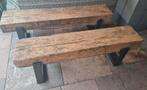 Mooi tuinbankje gemaakt van eiken spoorbielzen, Ophalen, Nieuw, Hout