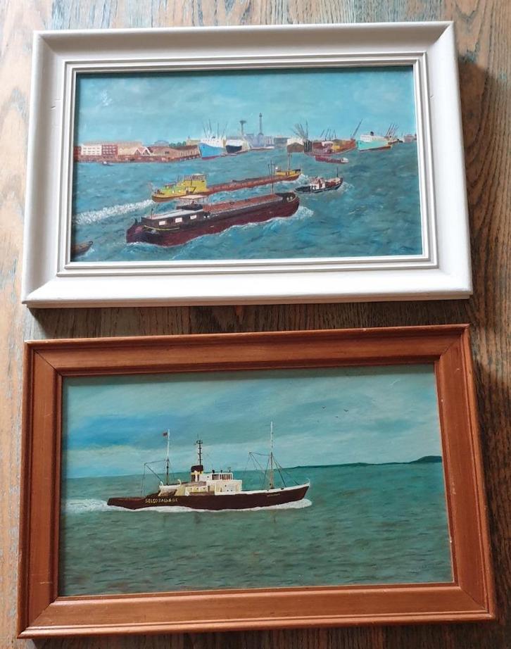 2 maal zee gezichten op paneel., Antiek en Kunst, Kunst | Schilderijen | Klassiek, Verzenden