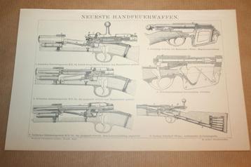 Antieke prent - 19e eeuwse handvuurwapens - Ca 1885 !! beschikbaar voor biedingen