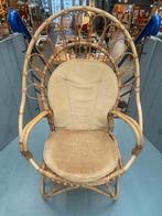 Grote rotan fauteuil stoel - vintage retro bamboe, Huis en Inrichting, Ophalen, Gebruikt, Onbekend, 75 tot 100 cm
