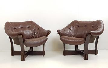 vintage brutalist fauteuils leer leather armchair Dansk beschikbaar voor biedingen