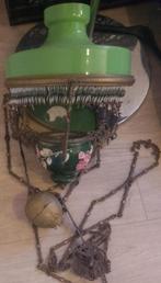 Antieke hangende olielamp met groene kap, Ophalen of Verzenden