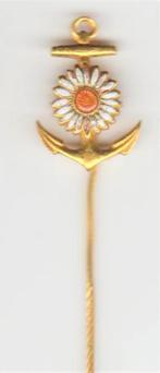 Vaarwel teken/ bloem-anker emaille-goudkl. vintage speld, Verzamelen, Speldjes, Pins en Buttons, Verzenden, Zo goed als nieuw