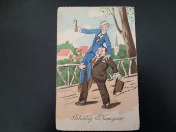 Humor, mannen vieren feest, gelopen, 1941, stempel Leerbroek beschikbaar voor biedingen