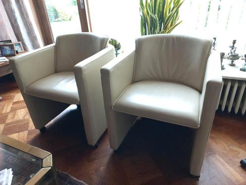 2 leolux saga fauteuils creme, Huis en Inrichting, Fauteuils, Gebruikt, Leer, Minder dan 50 cm, Minder dan 75 cm, Ophalen