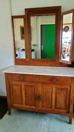 Oud dressoir met marmeren blad en driedelige spiegel, Ophalen, Gebruikt, 100 tot 150 cm, 25 tot 50 cm