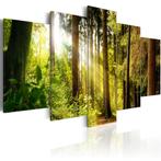 667 Bomen Bos Zonlicht 5 Luik Canvas Schilderij 200x100cm, Ophalen of Verzenden