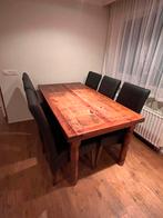 Oude houten tafel met 6 stoelen, Gebruikt, 100 tot 150 cm, Eikenhout, Ophalen of Verzenden