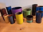 vintage cilinderpot cilinder bloempot vaas kokervaas vaasje, Blauw, Aardewerk of Porselein, Ophalen of Verzenden, Zo goed als nieuw