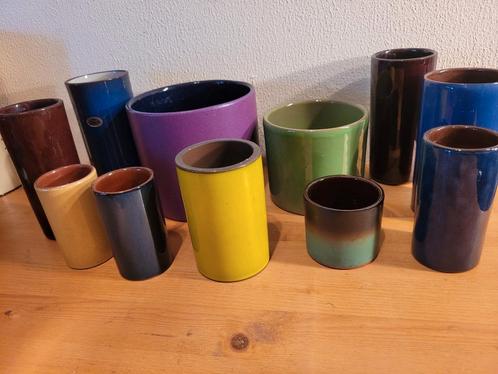 vintage cilinderpot cilinder bloempot vaas kokervaas vaasje, Huis en Inrichting, Woonaccessoires | Vazen, Zo goed als nieuw, Blauw