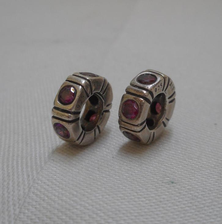 Pandora zilveren set Rode Noorderlicht Spacers nr.418, Sieraden, Tassen en Uiterlijk, Bedels, Zo goed als nieuw, Pandora, Zilver