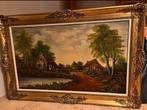 Antiek landelijk schilderij,  lijst goud G.Janssen 80x120, Antiek en Kunst, Ophalen