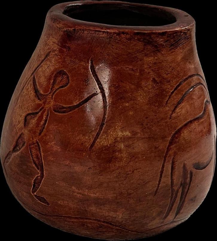 Vintage Nelcraft Africa terracotta 'bushmen' terracotta vaas, Antiek en Kunst, Kunst | Niet-Westerse kunst, Verzenden