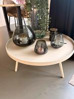 Beige salontafel/bijzettafel met houtnerf, Ophalen, Gebruikt, 50 tot 100 cm, Rond