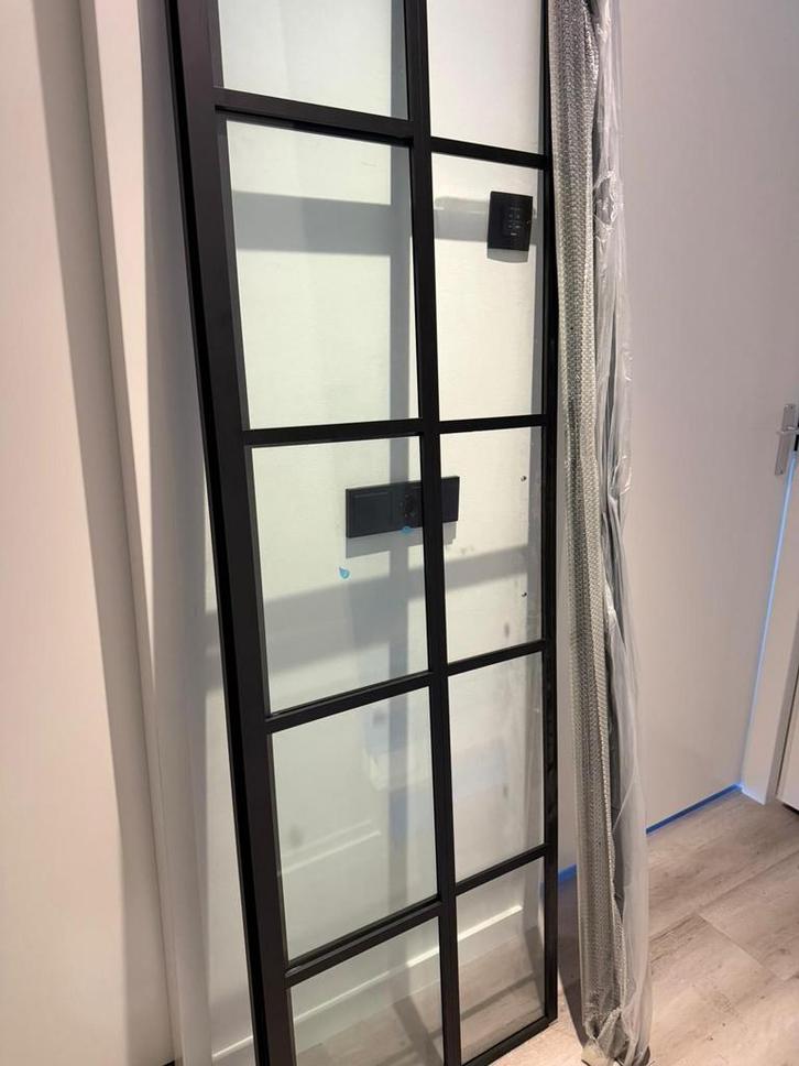 Douchedeur met vast paneel 100x200 mat zwart, Doe-het-zelf en Verbouw, Sanitair, Zo goed als nieuw, Douche, Glas, Ophalen