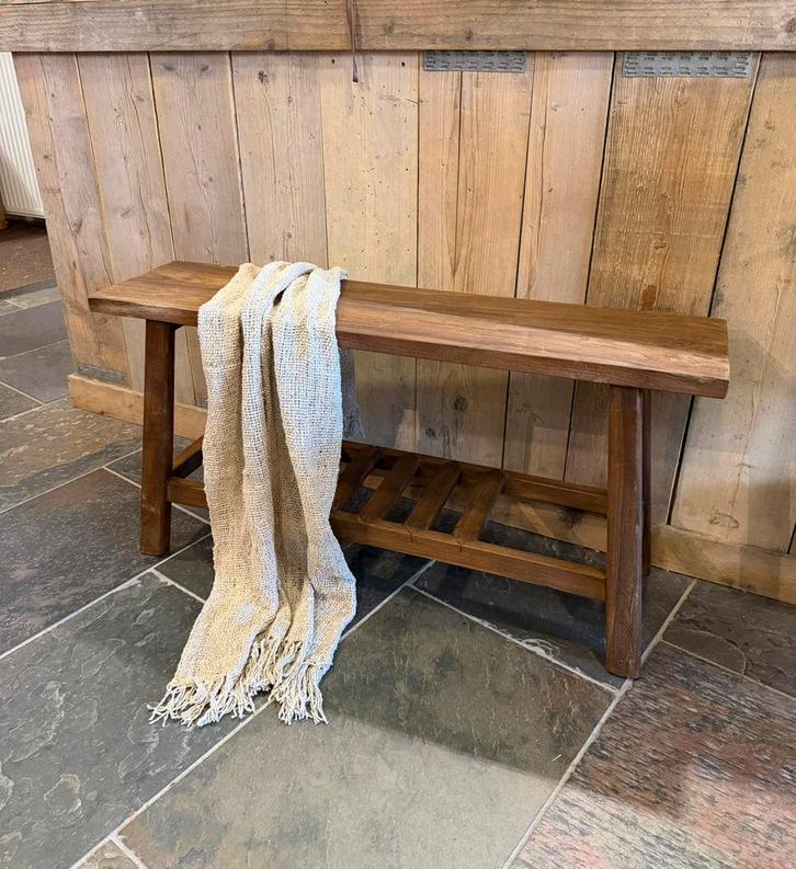 Teakhouten bankje 100 cm, Huis en Inrichting, Krukjes, Nieuw, Hout, Ophalen