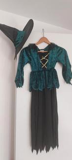 Halloween: Heksenjurk groen met hoed., Ophalen of Verzenden, Gebruikt, 134 t/m 140, Meisje