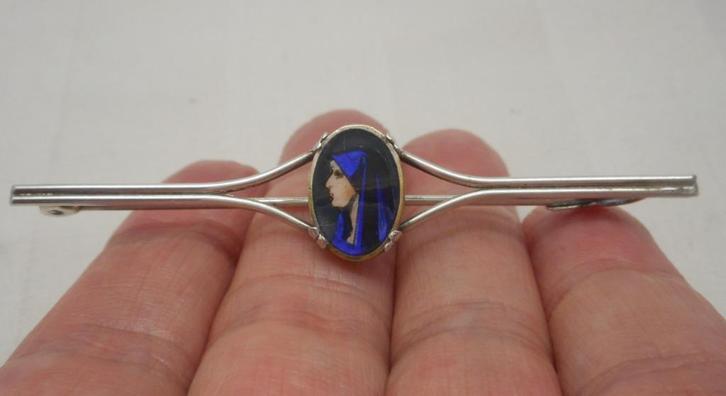 Zilveren prachtige antieke religie broche nr.270, Sieraden, Tassen en Uiterlijk, Antieke sieraden, Broche, Zilver, Verzenden