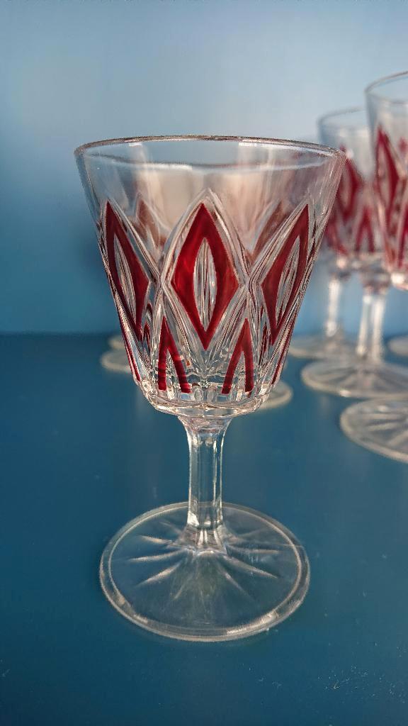 VMC Reims Harlequin Glazen - Robijnrood - 18 stuks, Verzamelen, Glas en Borrelglaasjes, Zo goed als nieuw, Overige typen, Ophalen