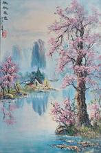 Japans schilderij gesigneerd olieverf oosters 49 cm x 69 cm, Antiek en Kunst, Kunst | Niet-Westerse kunst, Ophalen of Verzenden