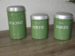 emaille reseda groene beschuit, koffie en thee bus, Antiek en Kunst, Antiek | Emaille, Ophalen of Verzenden